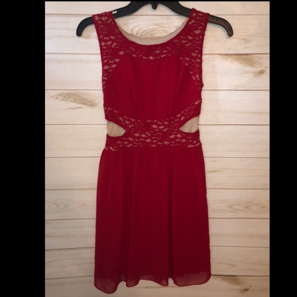 Red lace detail dress